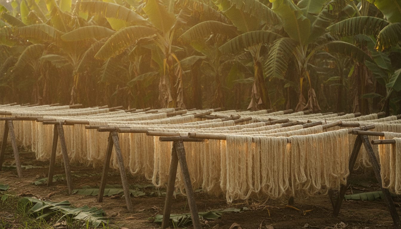 Raw banana fiber sourced from a banana plantation in Bangladesh